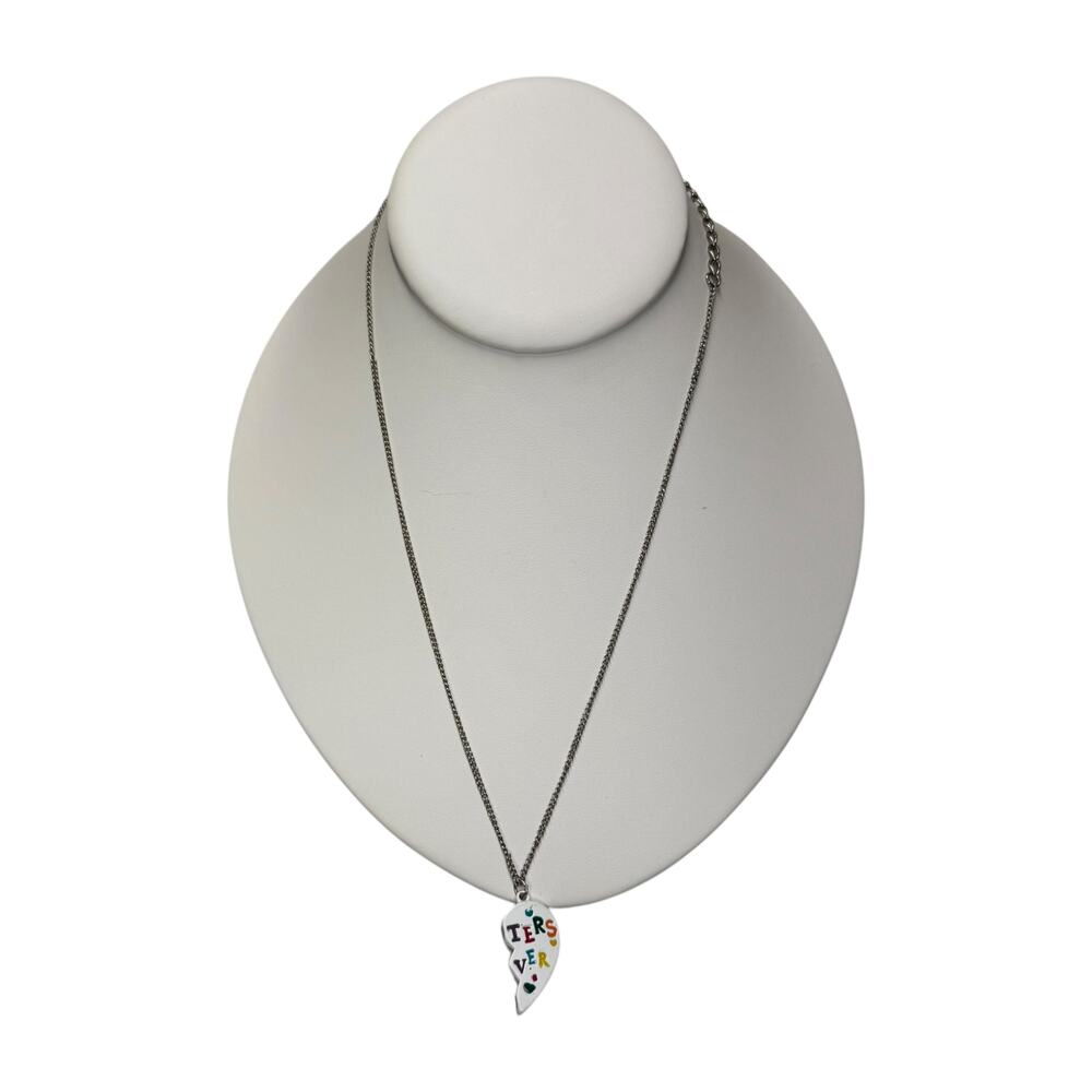 Claires Sisters Forever Split Heart Enamel Pendant Necklace Silver Tone
